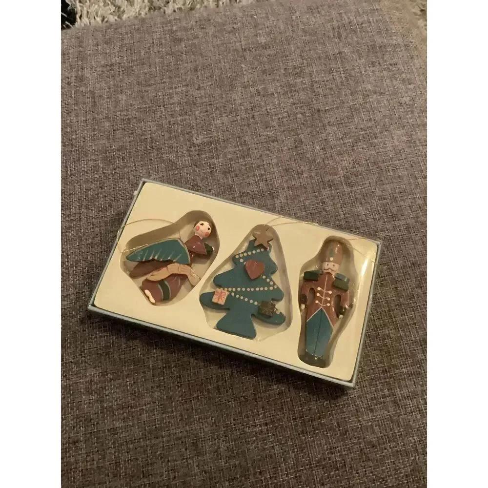 Vintage Victorian Christmas Ornaments Handcrafted/Wooden (set of 3)